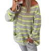 Loose Fit Round Neck Long Sleeve Striped Color Block Pullover Sweater For Women