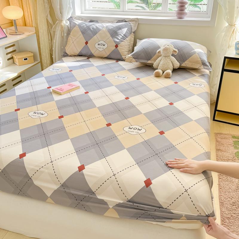 

Cotton Grid Printed Fitted Sheet Dust Protector Cover Universal Mattress Cover Bed Sheets Queen With Elastic Bed Linens 1pcs 90x200cm