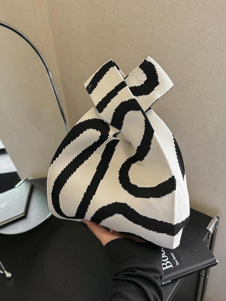 Strikket garnbøtteveske, multifunksjonell håndleddsveske, vevd veske, håndholdt tilfeldig veske med tegneserie. zwq