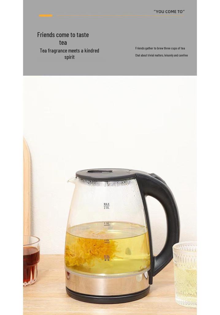 Large Capacity Glass Electric Kettle with Borosilicate, Auto Power-off & Dry-burn Protection