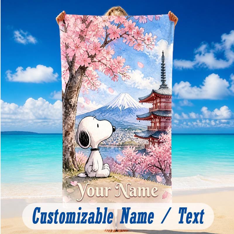 Beach Towel Custom Name Text, Quick Dry Large Towel For Beach HomeSnoopy Peanuts
