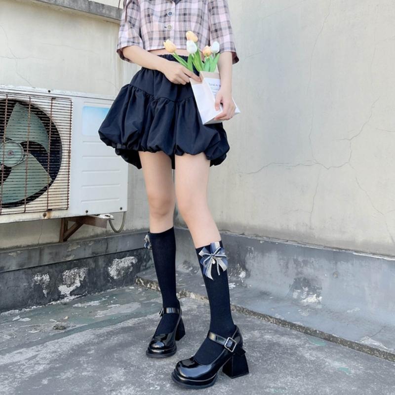 1 Pair Princess Style Dress Socks for Girl Calf Tube Frilly Socks Ballet Socks Ruffle Calf Socks with Bows Lace Top Sock