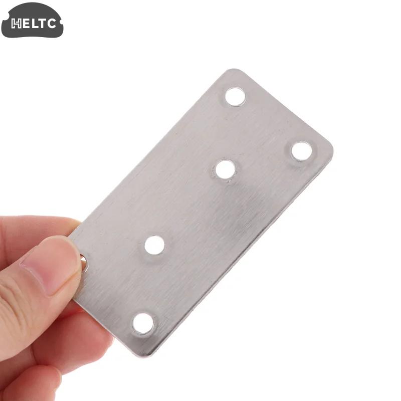 10Pcs Silver Straight Four Hole Fixed Angle Bracket Stainless Steel Right Angle Bracket Furniture Fasteners Wood Shelves Cbinets
