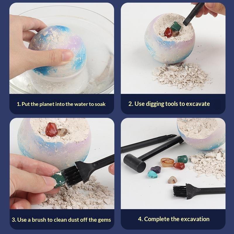 Excavation Planet Digging Kit Hidden Colorful Gems Safe Easy-Grip Digging Tools Puzzle Toy for Kids Group Play Time
