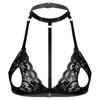 Womens Sexy Lingerie Lace Floral Sheer Hollow Out Open Nipples Wireless Unlined Bra Tops