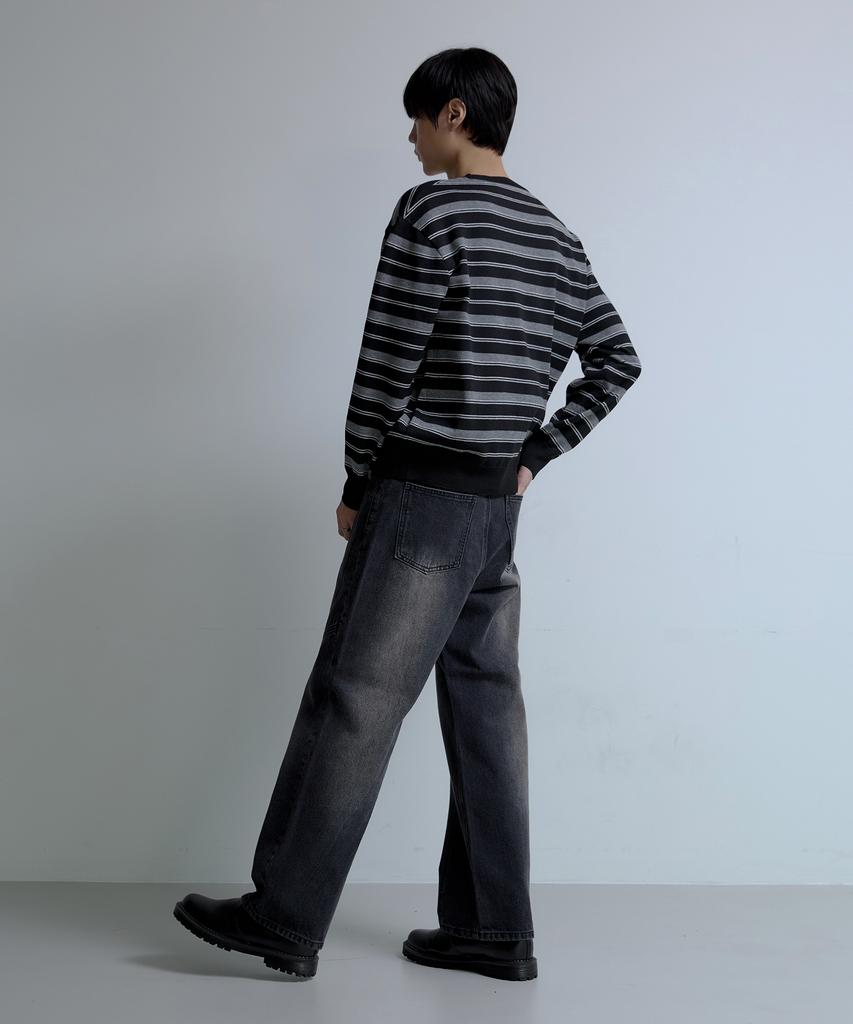 NODU Adn Daily Semi-Wide Cut-Out Washed Denim Jeans [Black]