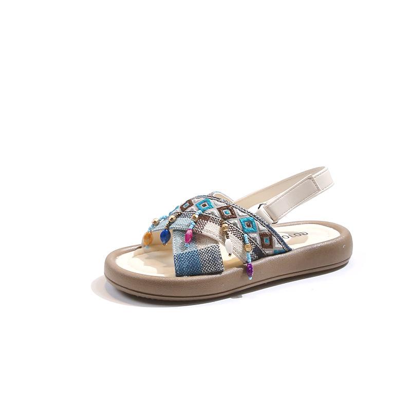 Fashion Girl Shoes New Versatile Comfort Child Sandals Anti Slip Soft Sole Retro Princess Shoes Ethnic Trend Flat Sandals Girls