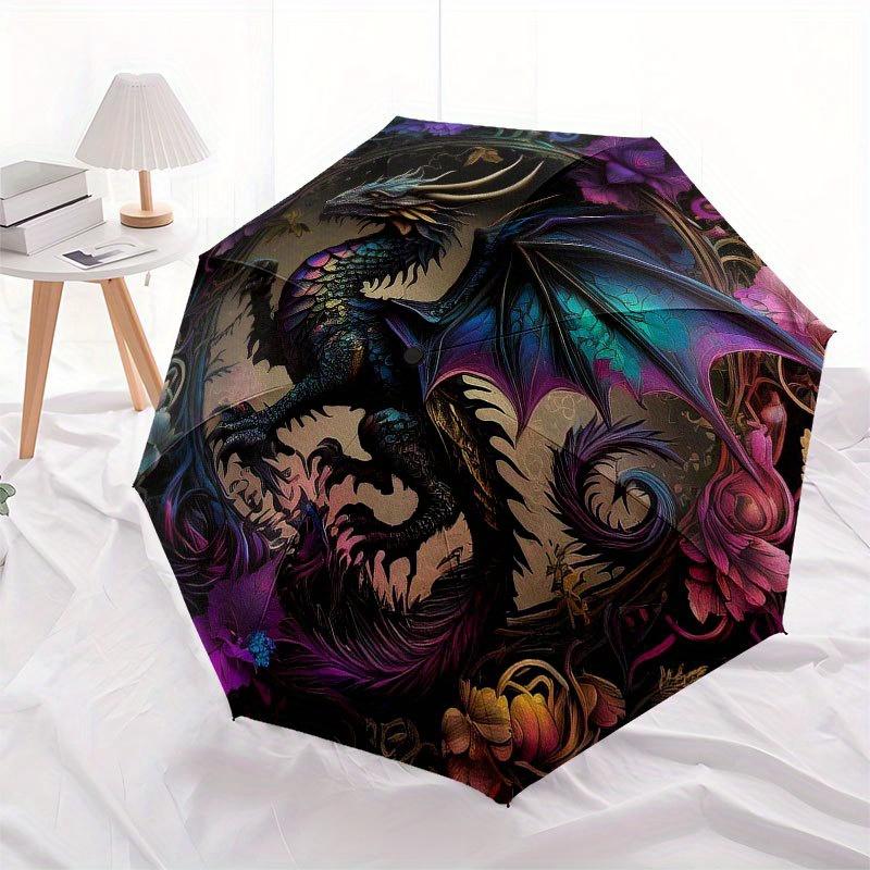 Fantasy Dragon Artwork: Circular Wall Decor with Vibrant Colors and Intricate DetailsUmbrella with Cute Design, Portable 3-Fold Compact Umbrella for M