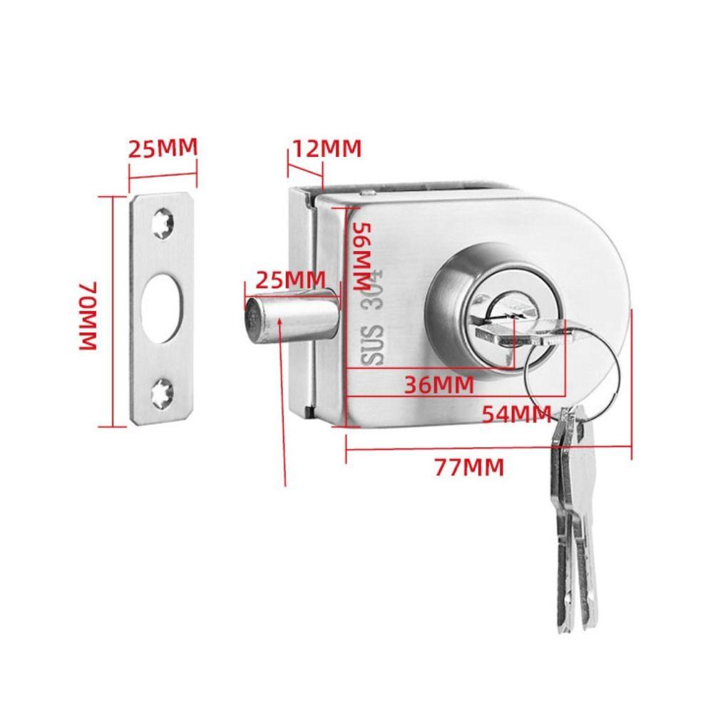 10-12mm Frameless Glass Door Lock with Keys Safe Glass Display Cabinet Lock Stainless Steel No Need Drilling Door Lock Buckle