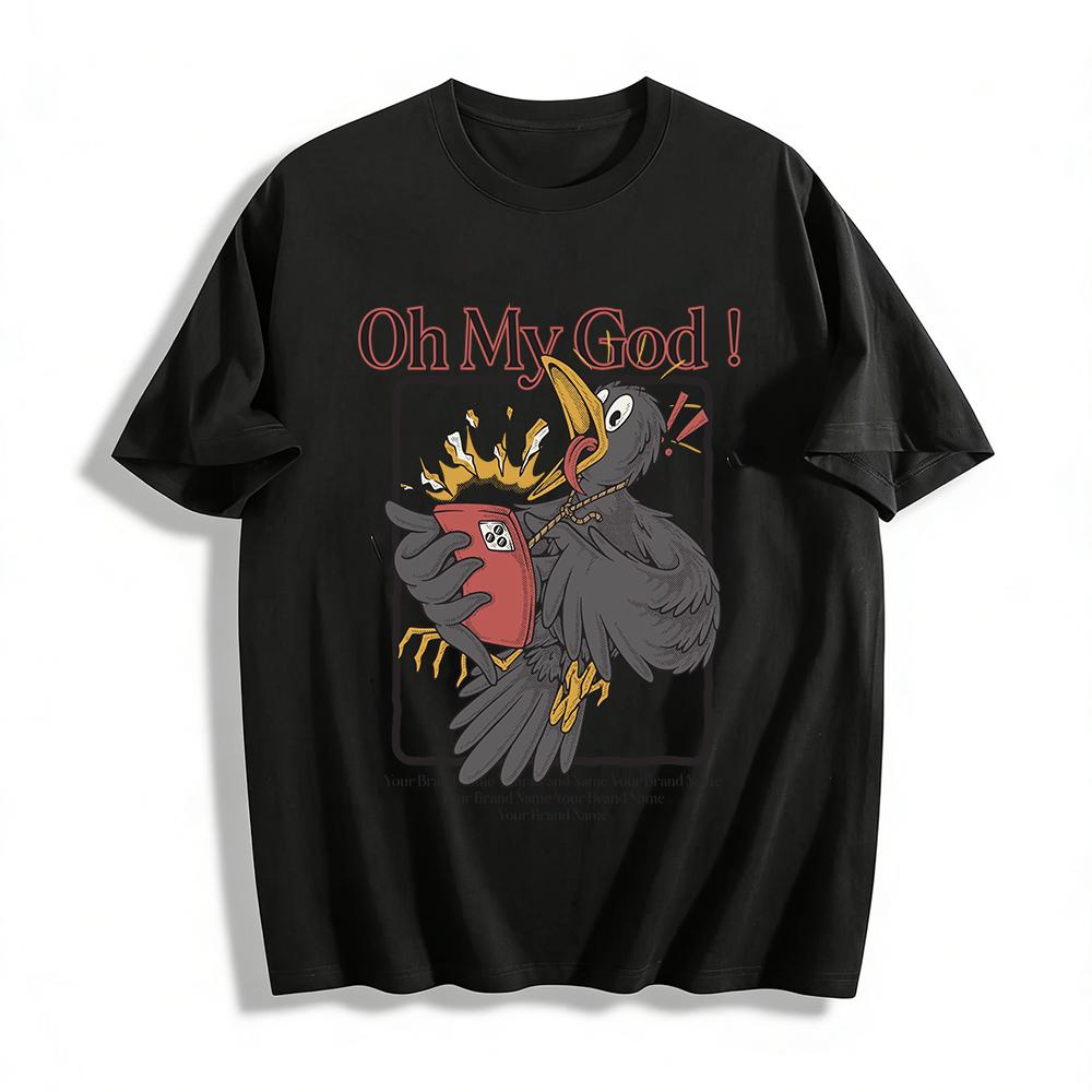 

Oh My God Funny Crow Graphic Tee Unisex Casual Cotton T-Shirt Surprised Bird Print Daily Wear Top Pure cotton T-shirt XXS