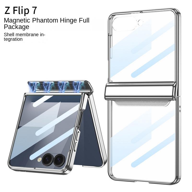 

Ultra-thin Transparent Plated Frame Magnetic Hinge Glass Protective Case for Samsung Galaxy Z Flip 7 flip7 Camera Protect Cover