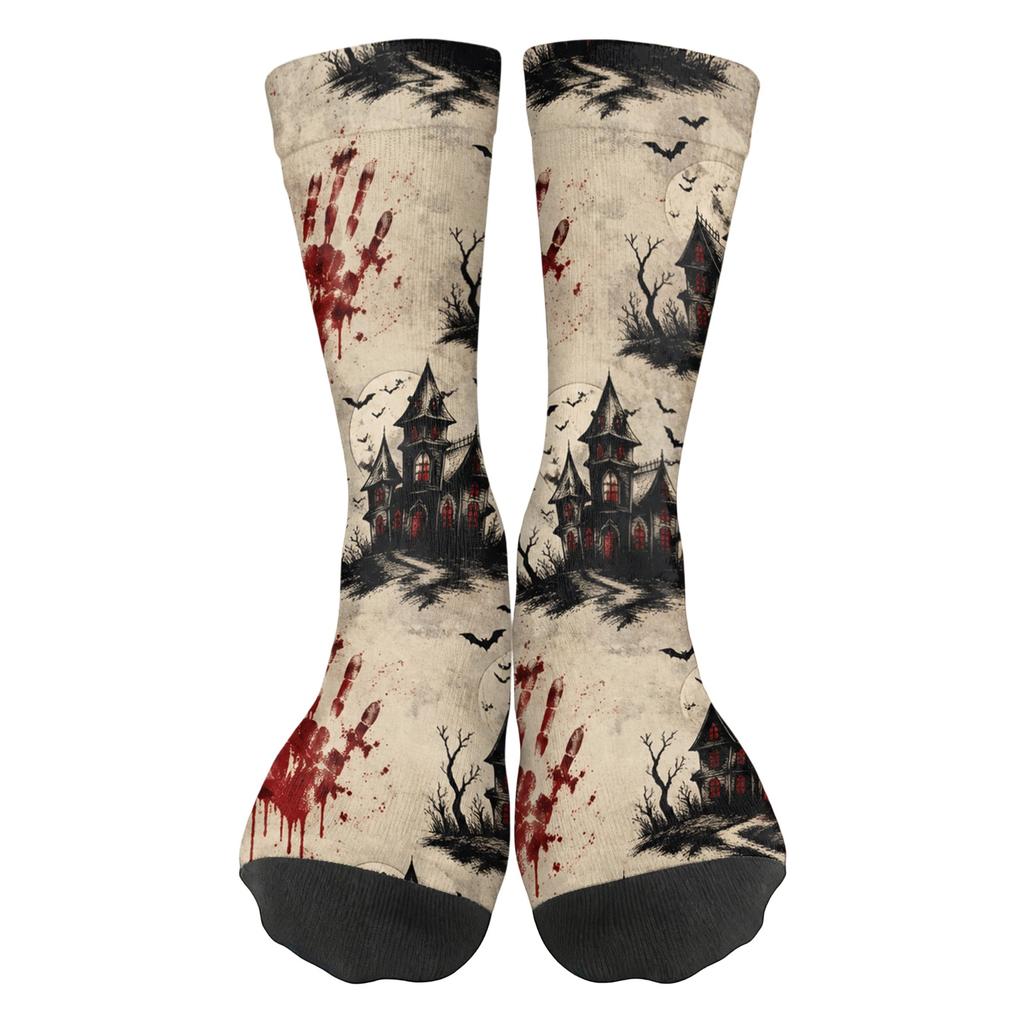 Breathable Comfortable Mid-Calf Socks with Halloween Pattern Unisex Elastic Ankle Support Socks Suitable for Daily Wear and Seasonal Use