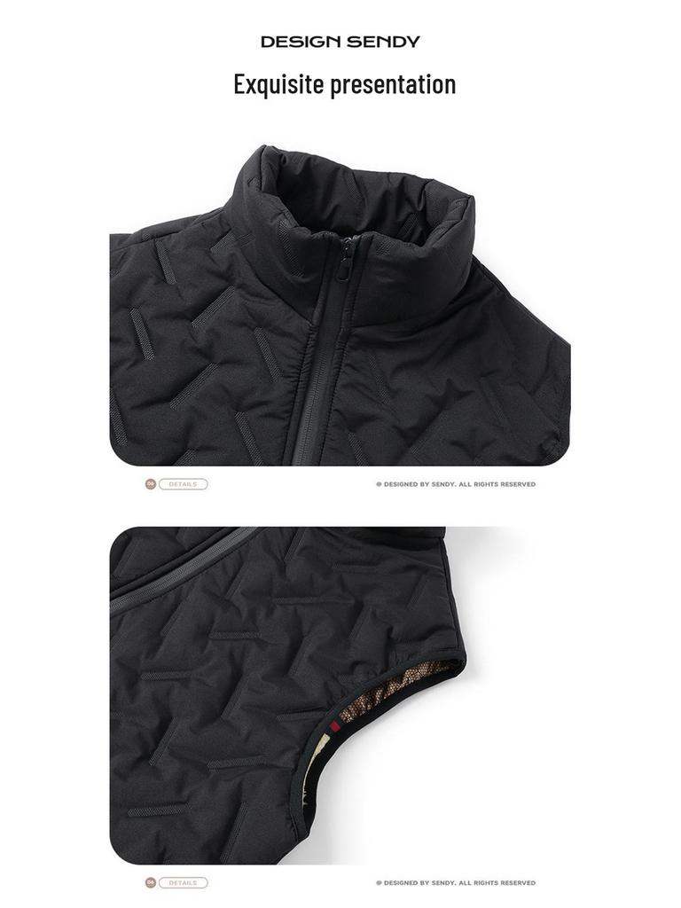 Męska kamizelka z jagnięcej skóry, ocieplana bawełną - Ciepły jesienno-zimowy bezrękawnik casualowy