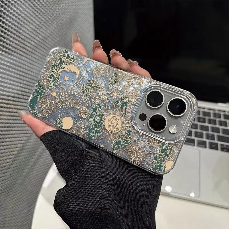 Fashion Retro The Sun Moon Starry Sky Phone Case For iPhone 17 16 15 14 13 12 11 Pro Max 17 Air XR XS 16E INS ShakeProof Cover