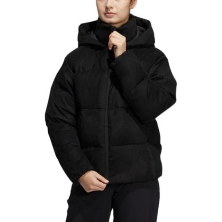 Adidas Jachetă cu glugă cu glugă cu logo-ul mărcii de culoare solidă pentru femei Negru H20810