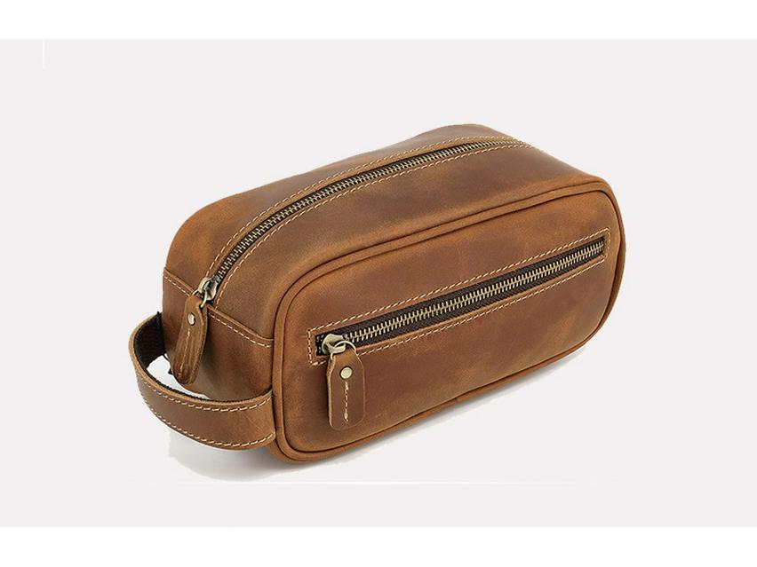 Men's Genuine Leather Clutch & Wash Bag - High-End Retro Design