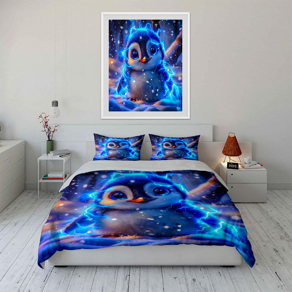 Electric Penguin Art Set Decor Soft Comfortable Duvet Cover Bedding Set Included 1*Duvet Cover & 2*Pillowcases, Gift