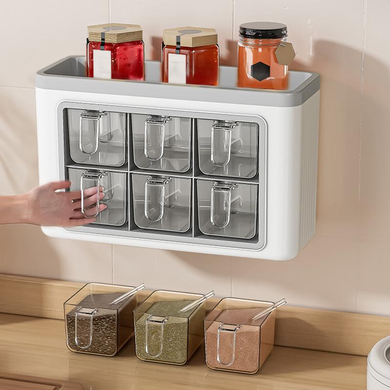 Wall Clear Seasoning Case Kitchen Sugar Storage Racks Transparent Condiment Jar With Spoon And Lid For Salt Pepper Paprika