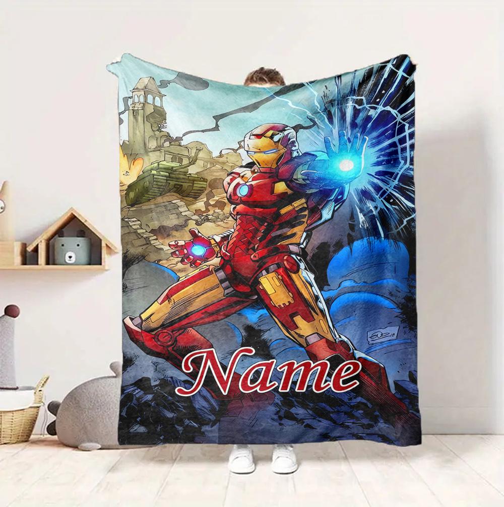 Custom Name Iron Man Flight Flannel Blanket Throw Blanket Soft Warm Sofa Bed Decor Unique Gift