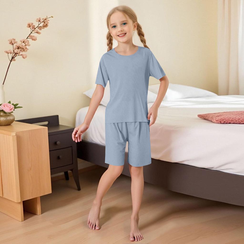 Children's Summer Loose Casual Round Neck Shirt Short Sleeve Shorts Pajamas Set