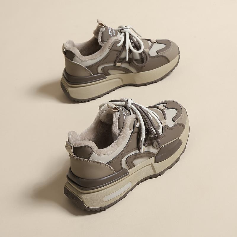 

Popular dad shoes increase in height 2025 autumn and winter new versatile small black platform muffin velvet sneakers women 40