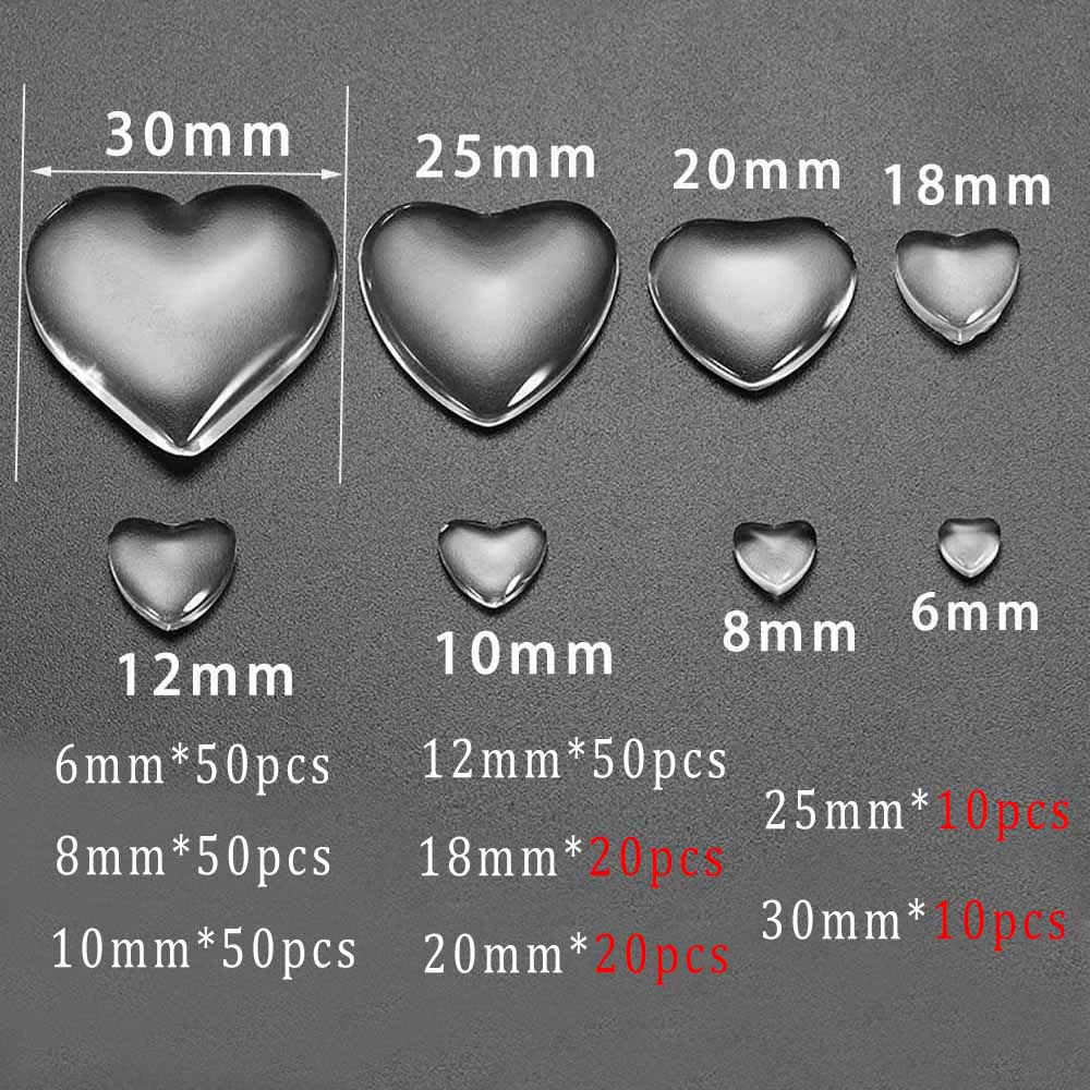 

10-50pcs 6-30 mm Heart Shape Flat Back Glass Cabochon Transparent Clear Crystal Cabochon Cameo For Diy Jewelry Making Supplies 6mmx 50pcs