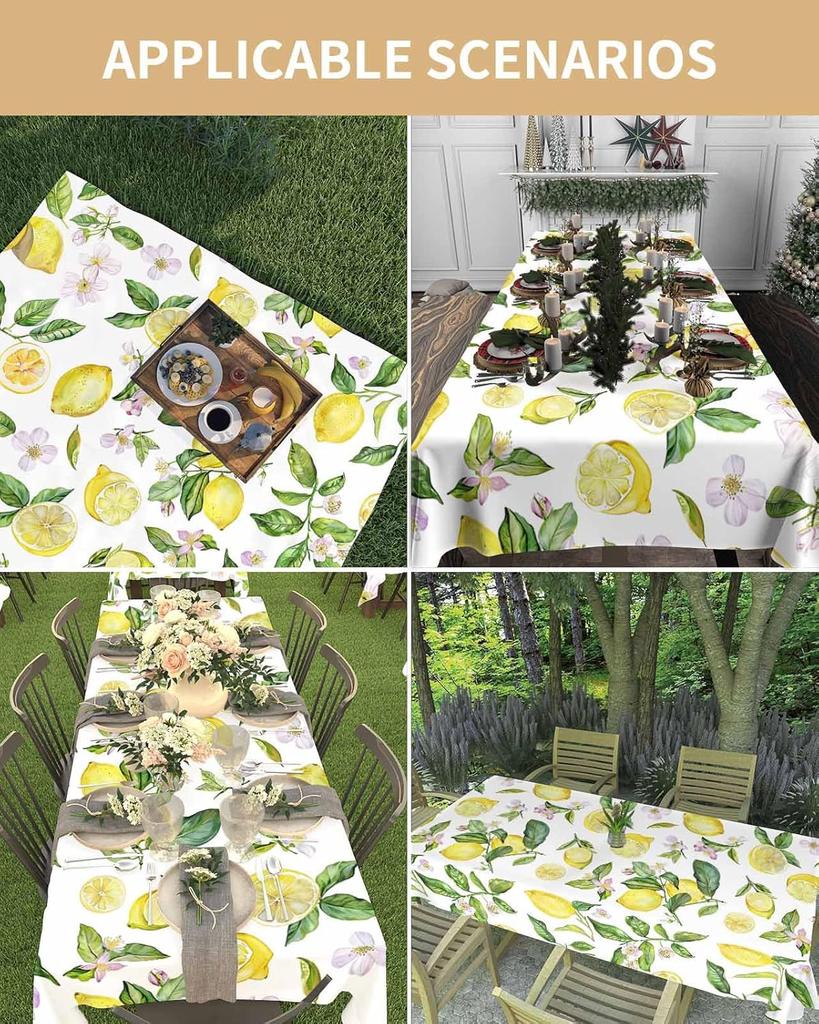 Summer Yellow Lemon Plant Rectangle Tablecloth Party Decor Washable Waterproof Kitchen Dining Table Cloth Wedding Decorations