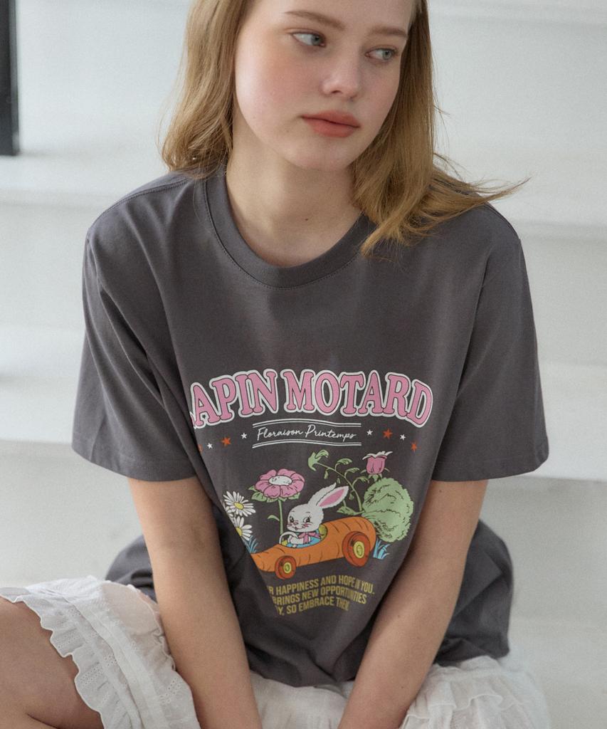 OURHOPE Carrot Rabbit T-Shirt - Charcoal