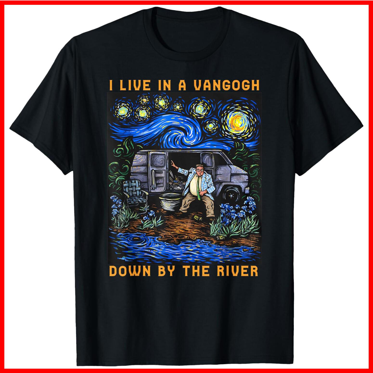 I Live In A Van Gogh Down By The River Black Cotton T-Shirt S-5XL M