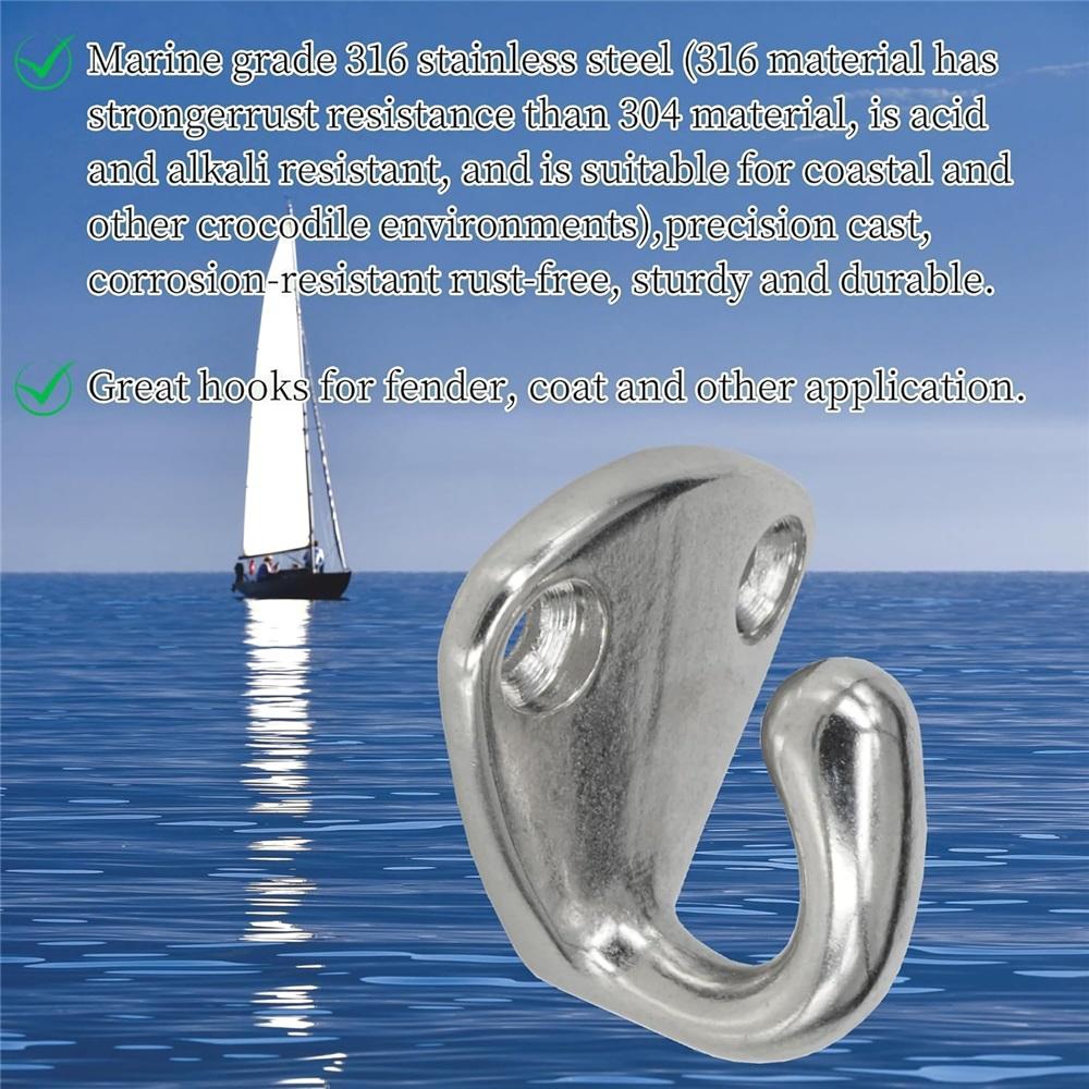 4 Pack Fender Hooks, Marine Grade 316 Stainless Steel Safety Fender Hooks Boat Clothing Boat Cap Hardware With Screws