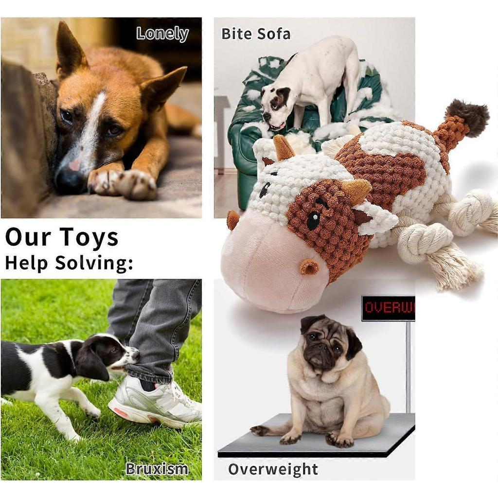 Dog Toys, Dog Plush Toy for Large Breed, Cute Squeaky Dog Toys with Crinkle Paper, Dog Chew Toys for Puppy, Small, Middle, Big Dogs (Cow)