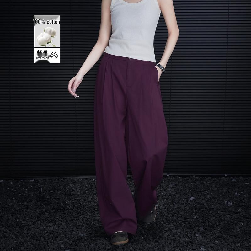 Demana Women's 100% Cotton Pleated Wide-Leg Casual Pants