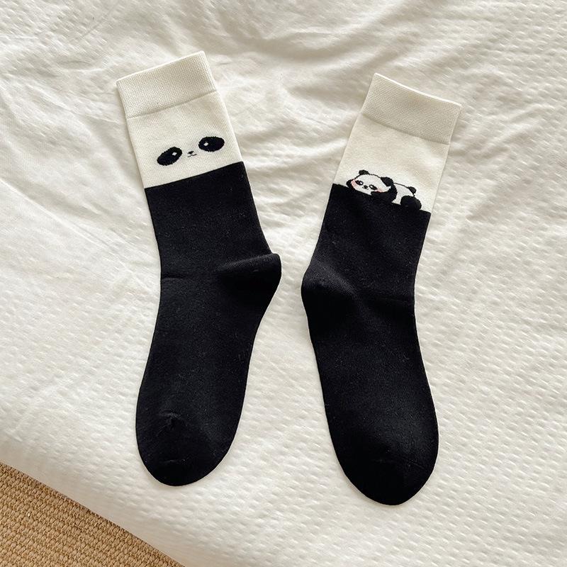 Female Autumn New Cartoon Match Color AB Precollege Style Boneless Tube Stack Socks