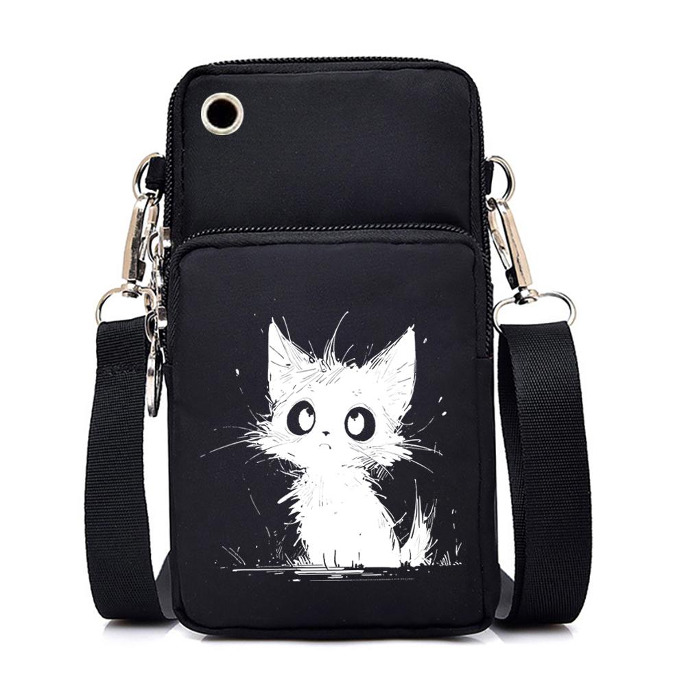 

Женская мини-сумка для телефона с принтом мультяшного кота, кошелек и сумочка с изображением аниме-животного котенка, мужская сумка-тоут, маленькая сумка через плечо