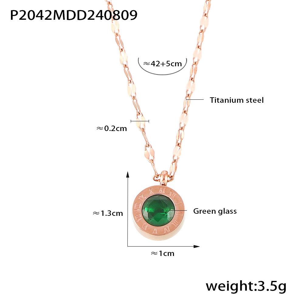 

Ожерелье с подвеской из розового золота с римским изумрудом и круглым стеклянным камнем, женская винтажная легкая роскошная титановая стальная цепочка на ключицу