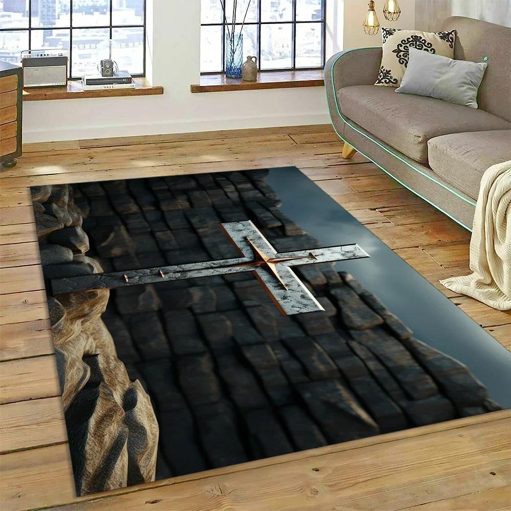 3D Pray Holy Bible Cross Jesus Carpet Rug for Bedroom Living Room Home Sofa Decoration Children Game Large Decor Floor Mat