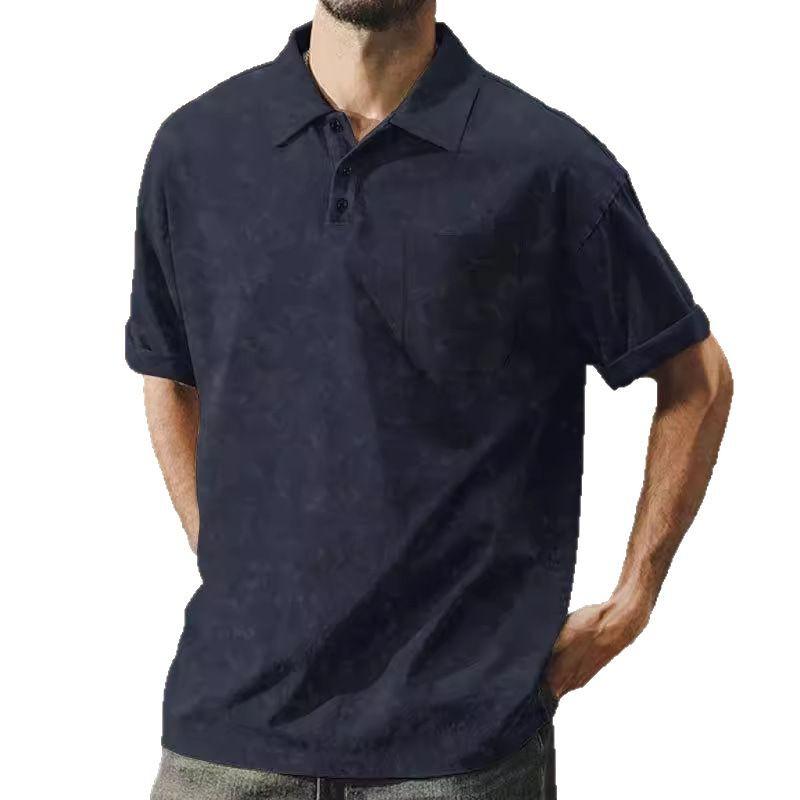 Summer New Men's Lapel Button T-shirt Retro Casual Short-sleeved Men's T-shirt