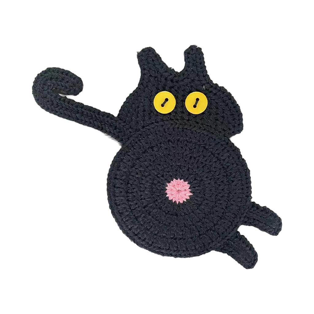Cat Butt Design Knitted Coaster for Home Dining Table Non-Slip Heat Insulating Pad for Coffee Cup and Mug