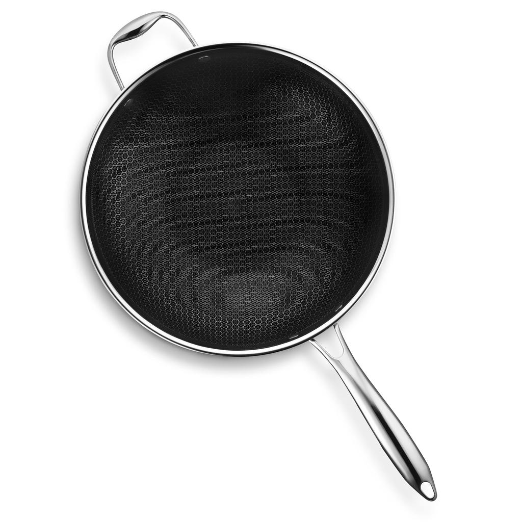 HexClad Hybrid Wok Sicher Direktvertrieb Garantie Antihaftbeschichtet [30cm] [Antihaftbeschichtung] Induktion/Ofen/Spülmaschine (Nur Hersteller, Inklusive) [HexClad]