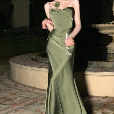 Spring Suspender Green Dress Female Beach Vacation Casual Dresses