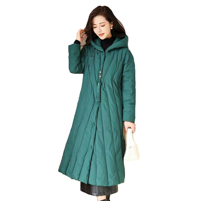 A-shaped Version Long White Duck Down Jacket Women's 2025 Winter Fashion Retro Pendant To Keep Warm Over the Knee Large Size Jacket