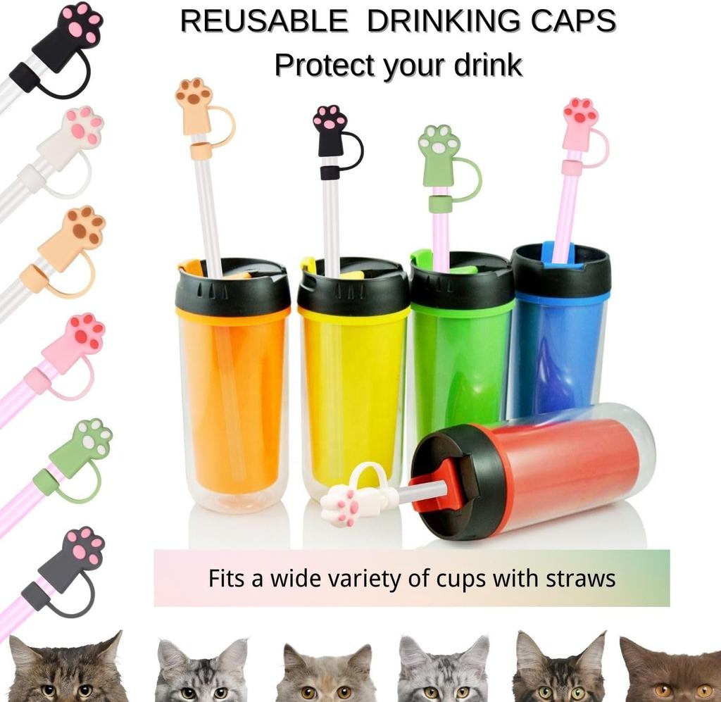 10mm Customization Animal Cat Dog Paw Dust-Proof Silicone 3D Straw Toppers Straw Cover with Letter Charm for Tumbler Cup