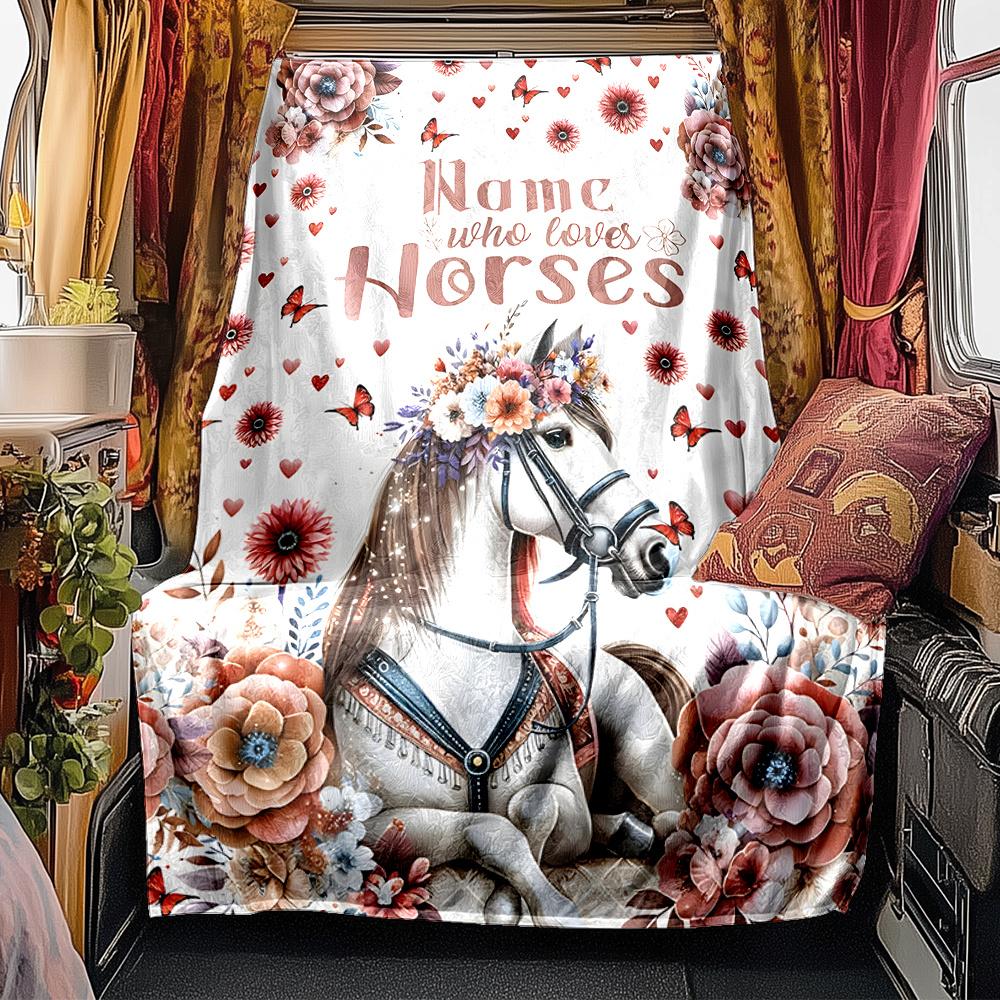 Horse Love Happiness And Freedom Customizable Outdoor Blanket Customize Text Comfortable Suitable For Picnics Outdoor Travel And Camping Sofa Office
