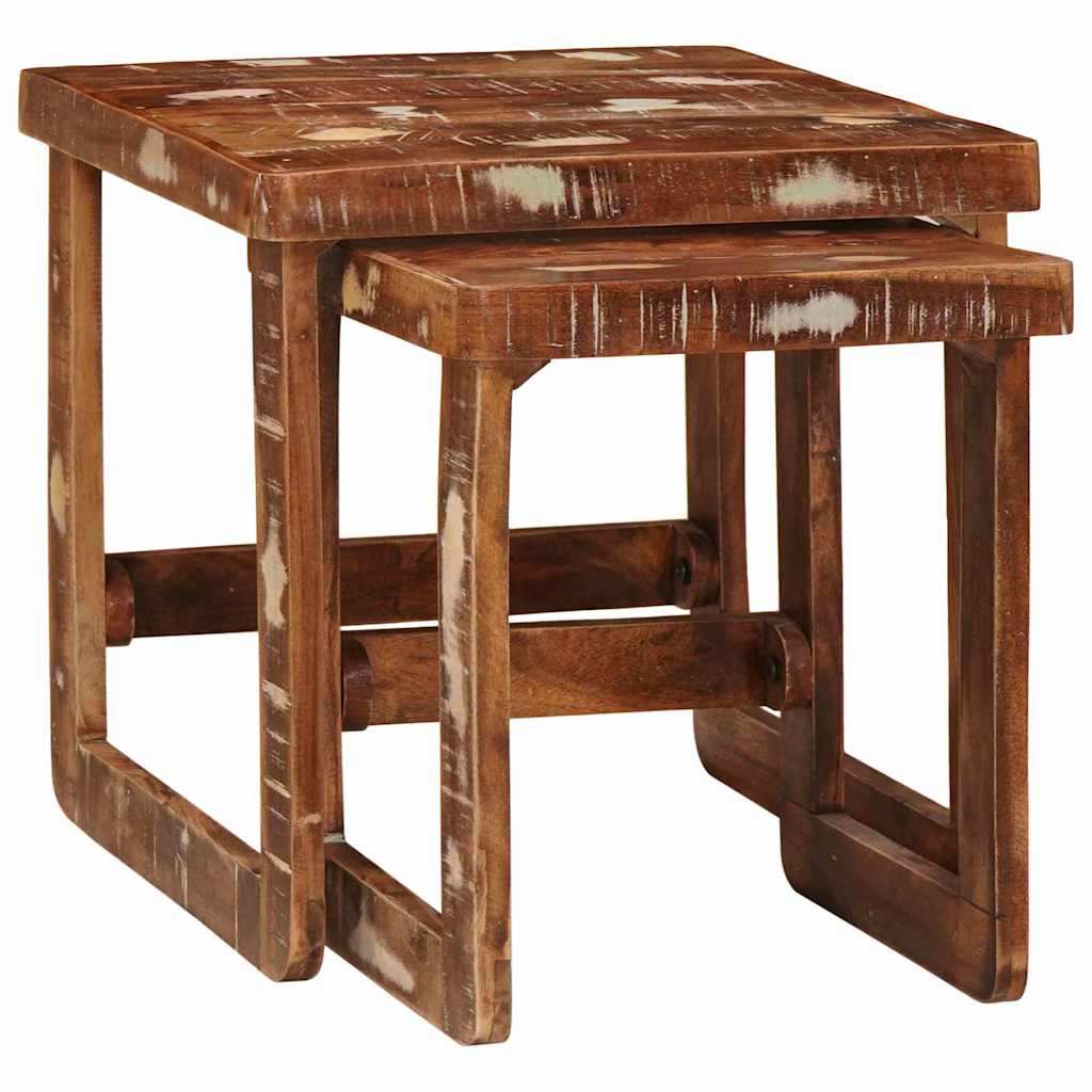Nesting Tables Set of 2 46 X 46 X 45 Cm Solid Upcycled Wood