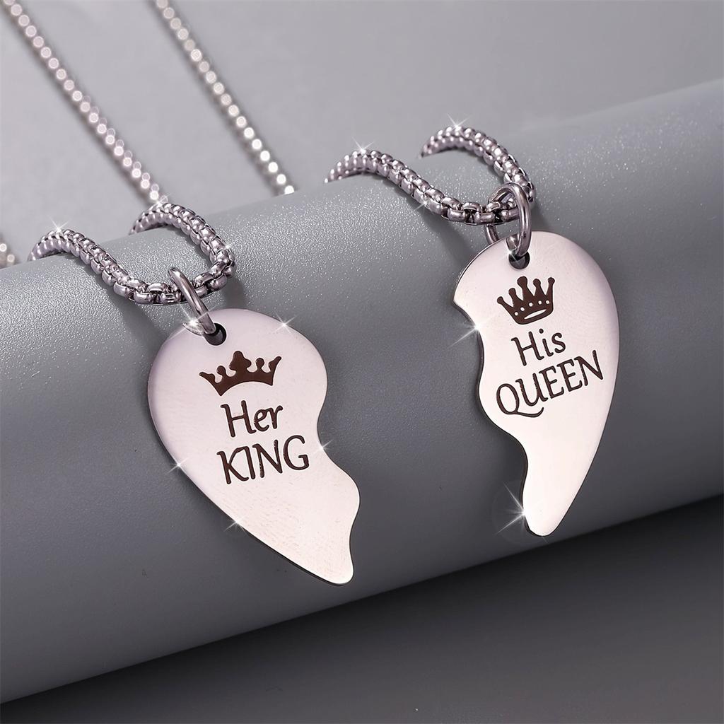 King and Queen Stainless Steel Pendant Necklace - Valentine's Day Gift
