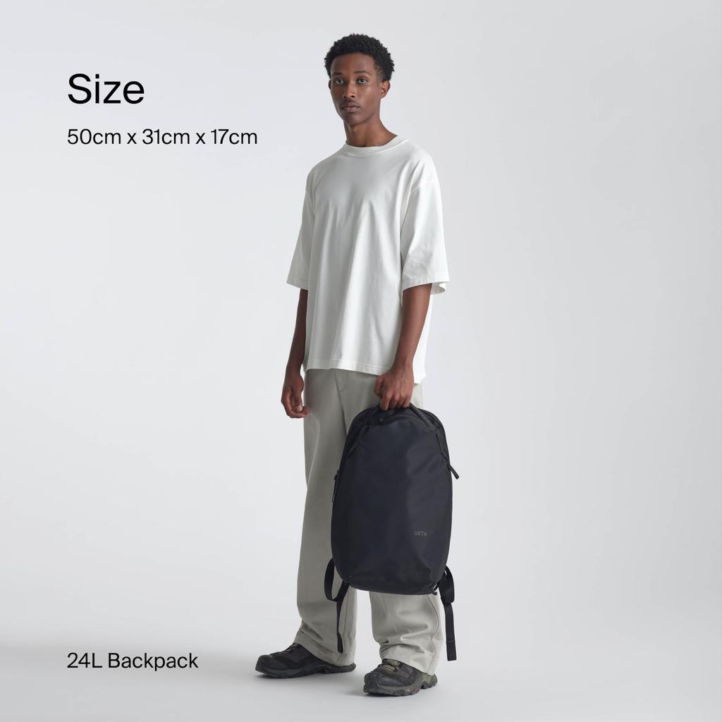 Urth No-Lite Backpack, 24L (Black), Waterproof, Large Capacity, Tripod Storage, Two Compartments, Lightweight, Travel Bag, Fits 16-inch Laptop