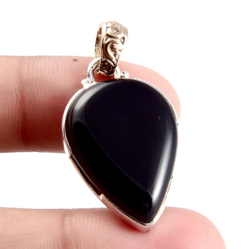 Natural Black Onyx Gemstone 925 Sterling Silver Gift Two Tone Pendant 1.3'' R7G35