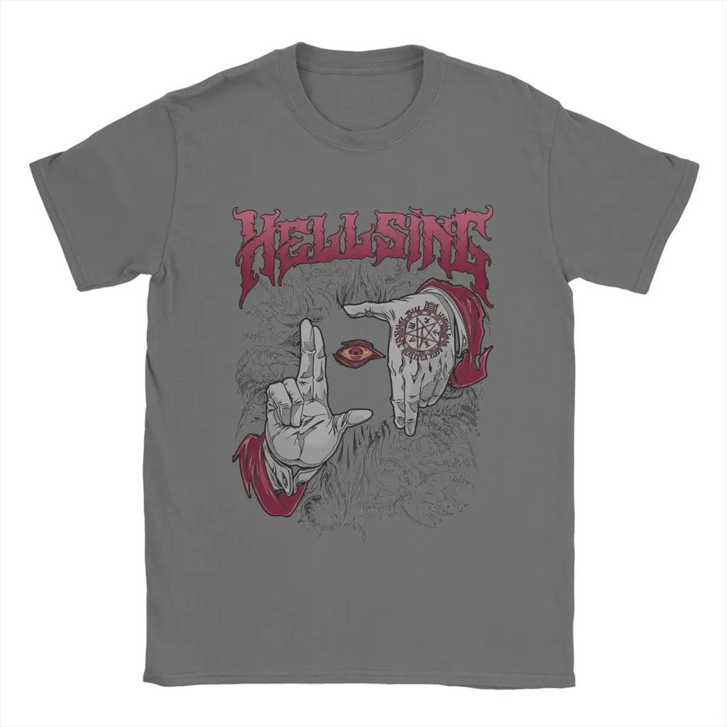 2025 Neues Modell Hellsing Dark Gothic Herren T-Shirts Anime Neuheit T-Shirts Kurzarm Rundhals T-Shirt 100% Baumwolle Grafik Kleidung