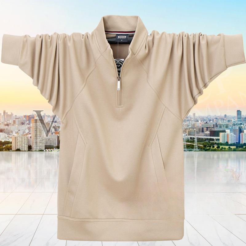 Herre Quarter Zip Up Pullover Lett Genser med Mock Neck Casual Langermet Poloskjorte med Lomme Løs Passform Treningsdaglig Genser for Menn