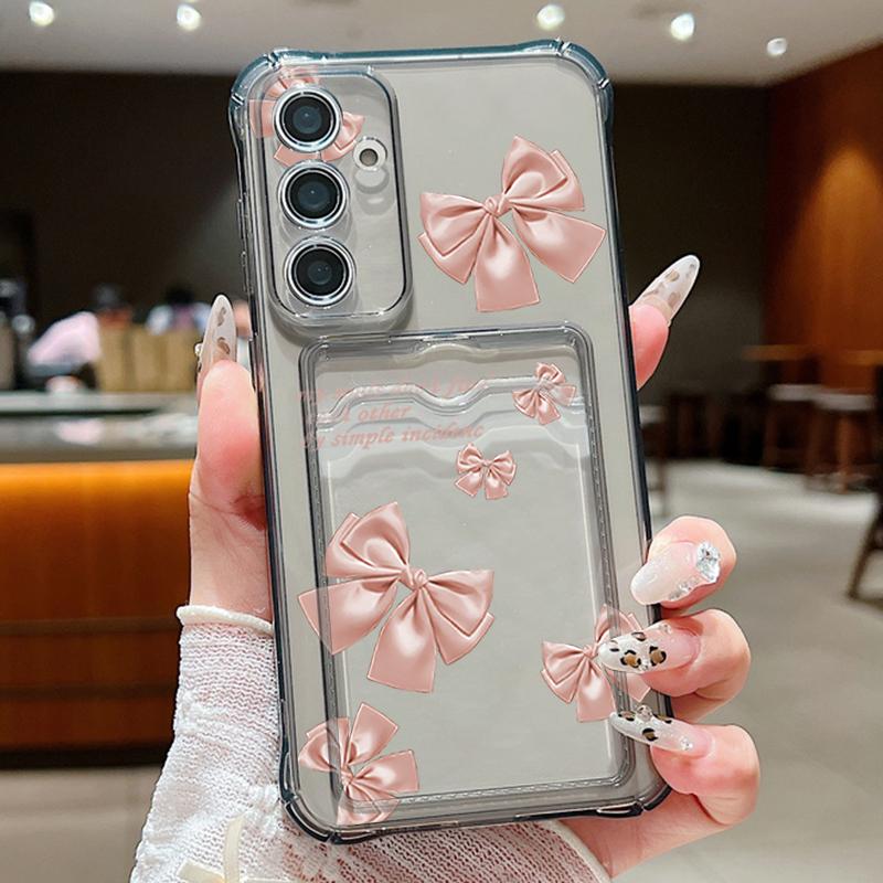 Simple Bowknot Print Card Slot Clear Soft Silicone Case For Samsung S25 Ultra S24 FE S23 S22 A56 A36 A16 A55 A06 A15 A26 Slim Shockproof Phone Cover